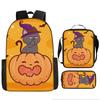 Halloween Backpack Pumpkin Ghost 3-Piece Set Schoolbag Kids Shoulder Bag Cute Bookbag for Boys Girls