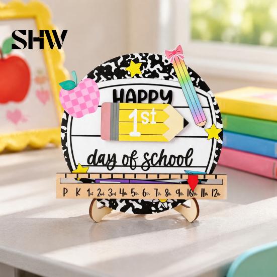 Academic Year Commemorative Board First Day of School Chalkboard Sign, Reusable Wooden Milestone Board, Tabletop Decor for Classroom Memories Back to