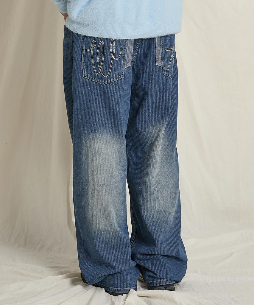 WAIKEI Corduroy Denim Pants Deep Blue