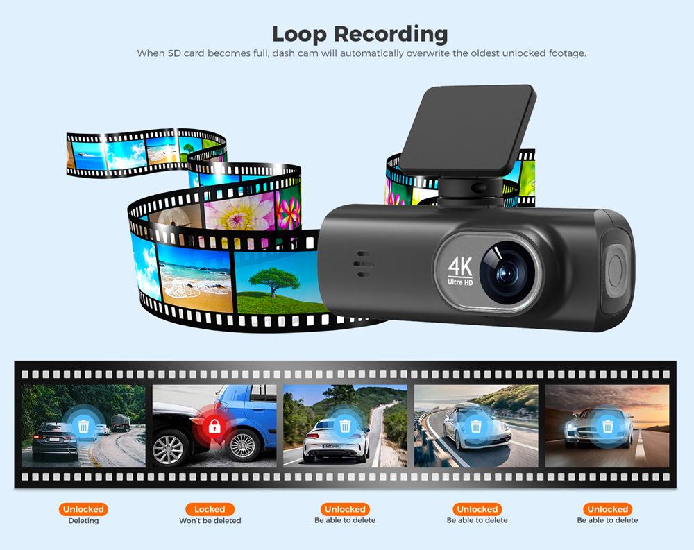 V22 4K Dual-Lens Dash Cam with GPS & Reversing Cam, Front & Rear Recording, Mobile App Integration