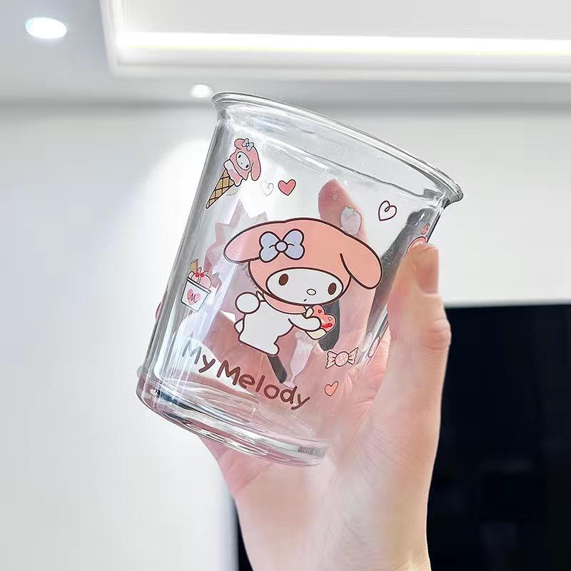 Hello Kitty INS Style Glass Cup: Cute Cat Girly Heart Design for Home, Office, Iced Drinks, and Coffee