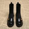 Leather elastic socks boots women's new spring and autumn single boots knitted socks boots thin fried street short boots