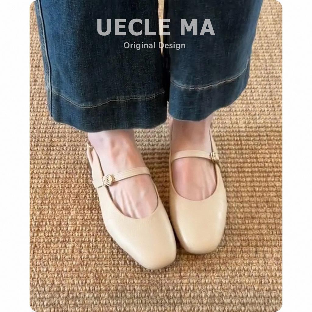 Super soft lambskin~ French bag head sandals women's summer with skirt retro word with thick heel Mary Jane single shoes