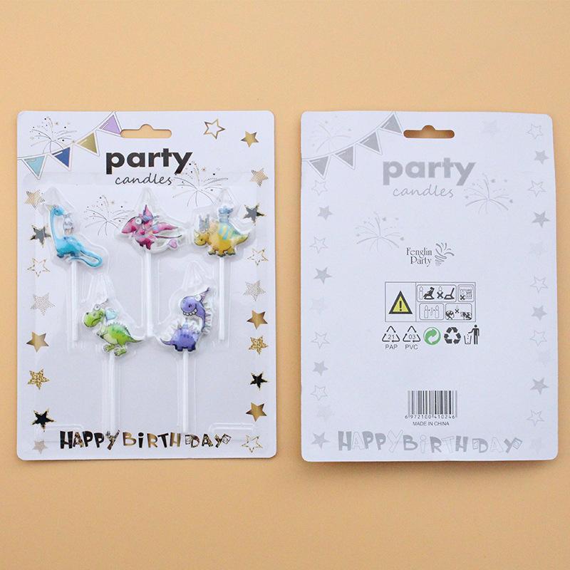 Cartoon Themed Birthday Cake Candles, Cute Sucking Cards, 5-piece Dinosaur-shaped Baking Decoration Candles