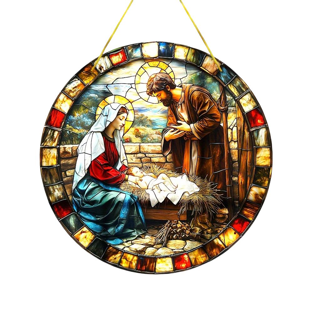 Art Deco Acrylic Religious Jesus Sun Catcher,Wall Hanging Decorative Sign for Home & Garden, Multipurpose Religious Theme Plaque