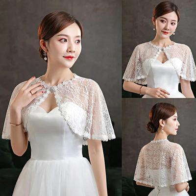 Frauen Hochzeit Braut Jacke Kleine Cape Braut Schal Weiche Strass Schnalle Spitze Blume Bankett Dame