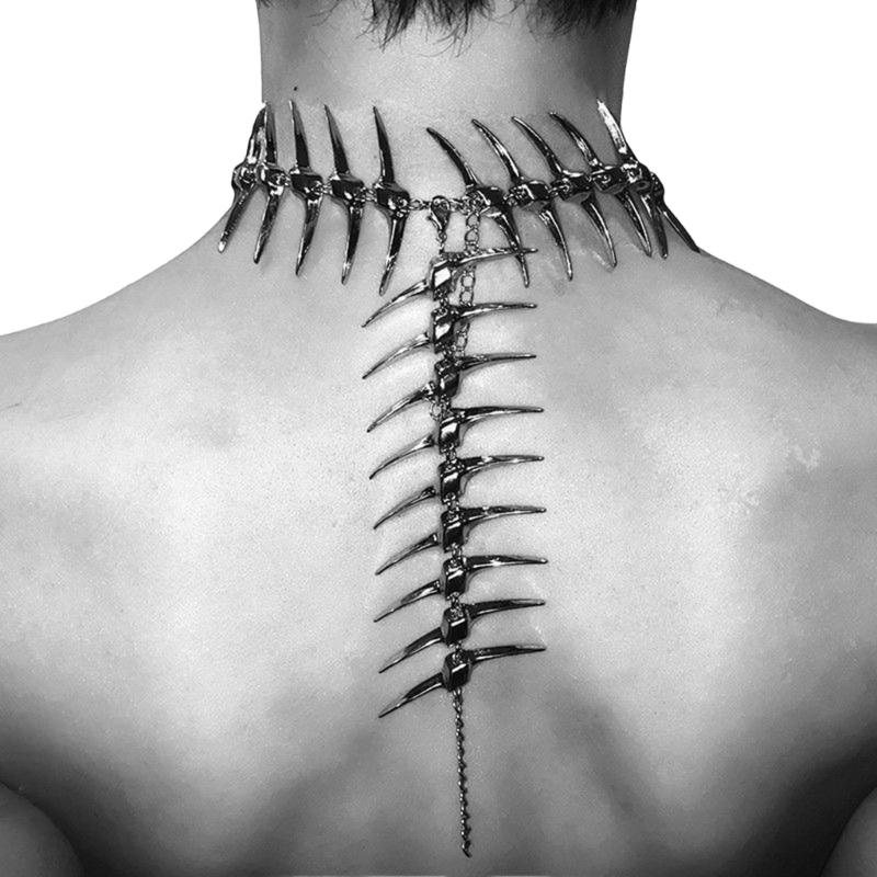Artistic Silver Fishbone Chokers Ergonomic Neck Chain Gothic Jewelry With Thorn Detailing For Special Occasions