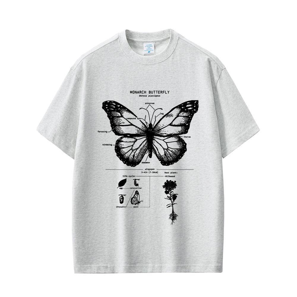 Monarchfalter Anatomie Grafik T-Shirt Herren Damen Lässig Oversized Lustiges T-Shirt Unisex Mode Vintage Kurzarm T-Shirts