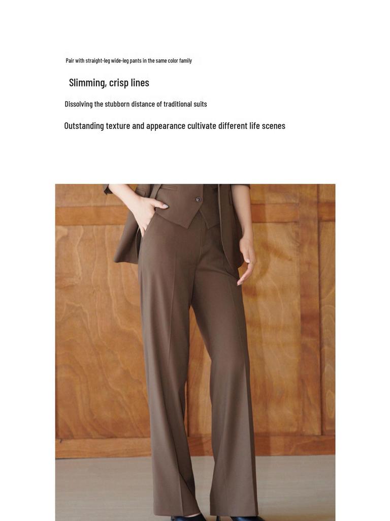 Women's Dark Brown Lyocell Blazer with Wide-Leg Pants Three-Piece Business Set