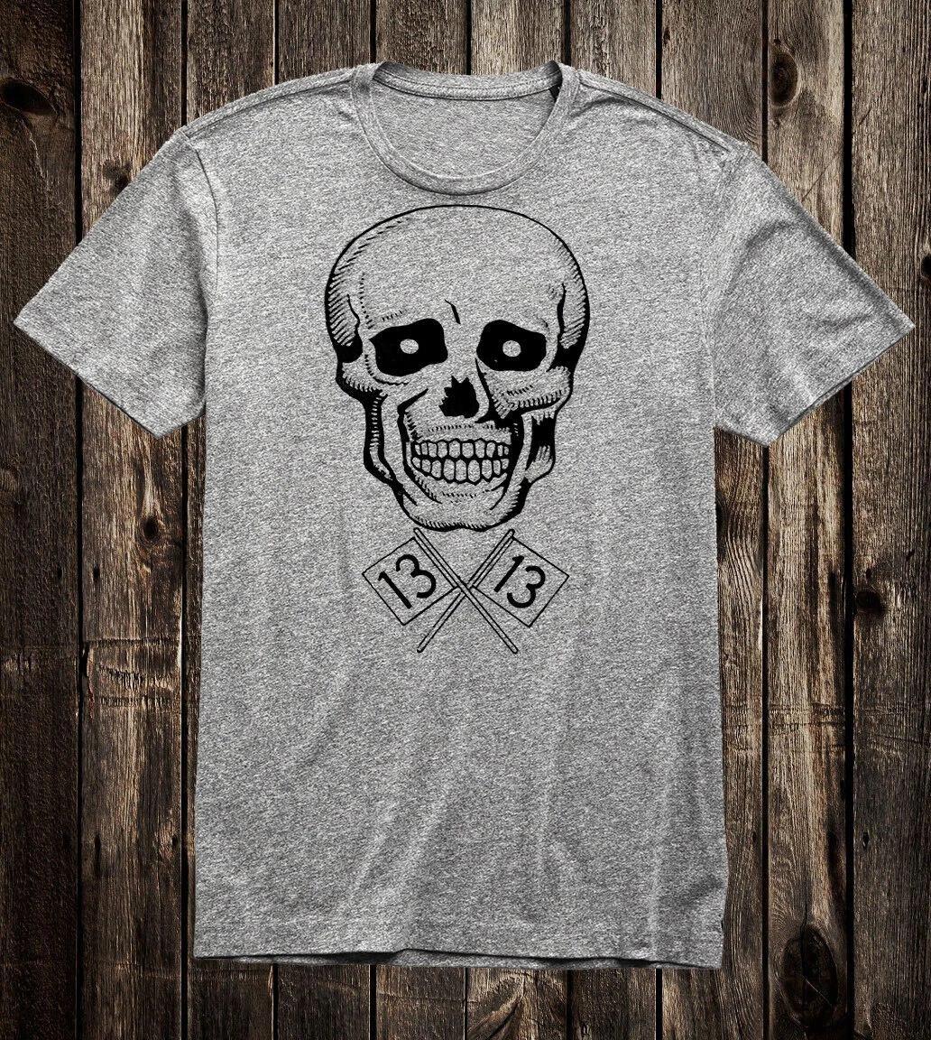 Retro Tattoo Tee T shirt Vtg Art Skull Biker Chopper Hot Rod Skull flags 13 S