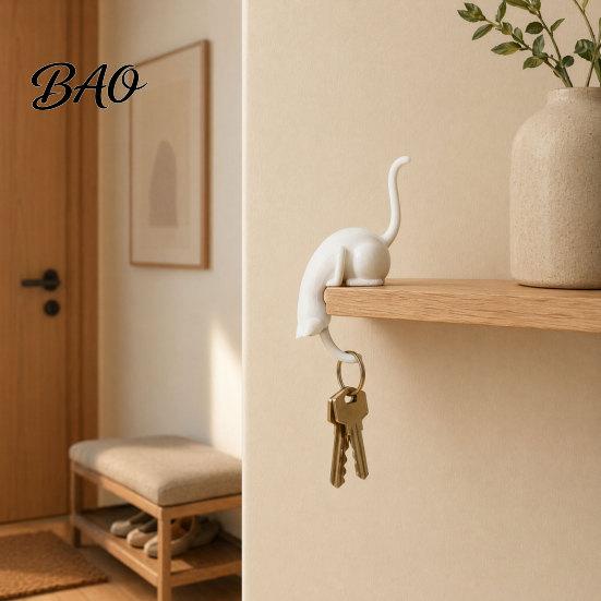 Interior Style Accent Piece 2Pcs 3D Printed Cat Shaped Hook, Black And White Cute Key Hanger, Decorative Ornament Ornaments for Lovers, Creative Home