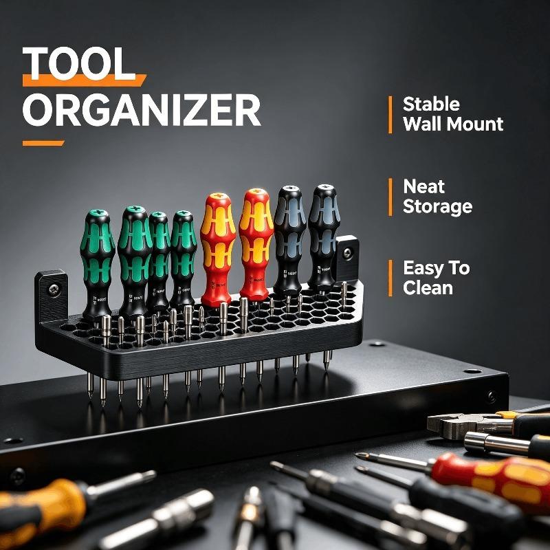 Workshop Workbench Screwdriver Storage Stand, Wall‑Mounted Hex Hole Screwdriver Holder for Garage Tool Organization
