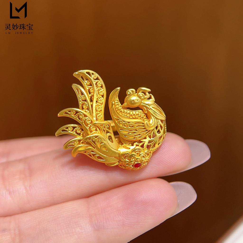 Sturdy & Durable Hollow Phoenix Relief Ring For Women 24K Gold Au999 | Solid Craftsmanship, Not Easy To Deform