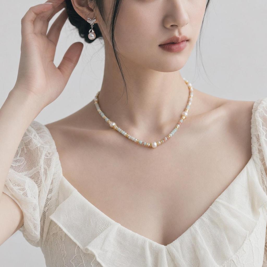 Women's Natural Freshwater Pearl Necklace with Shoushan Stone - Retro Chinese Style Light Luxury Choker Jewelry