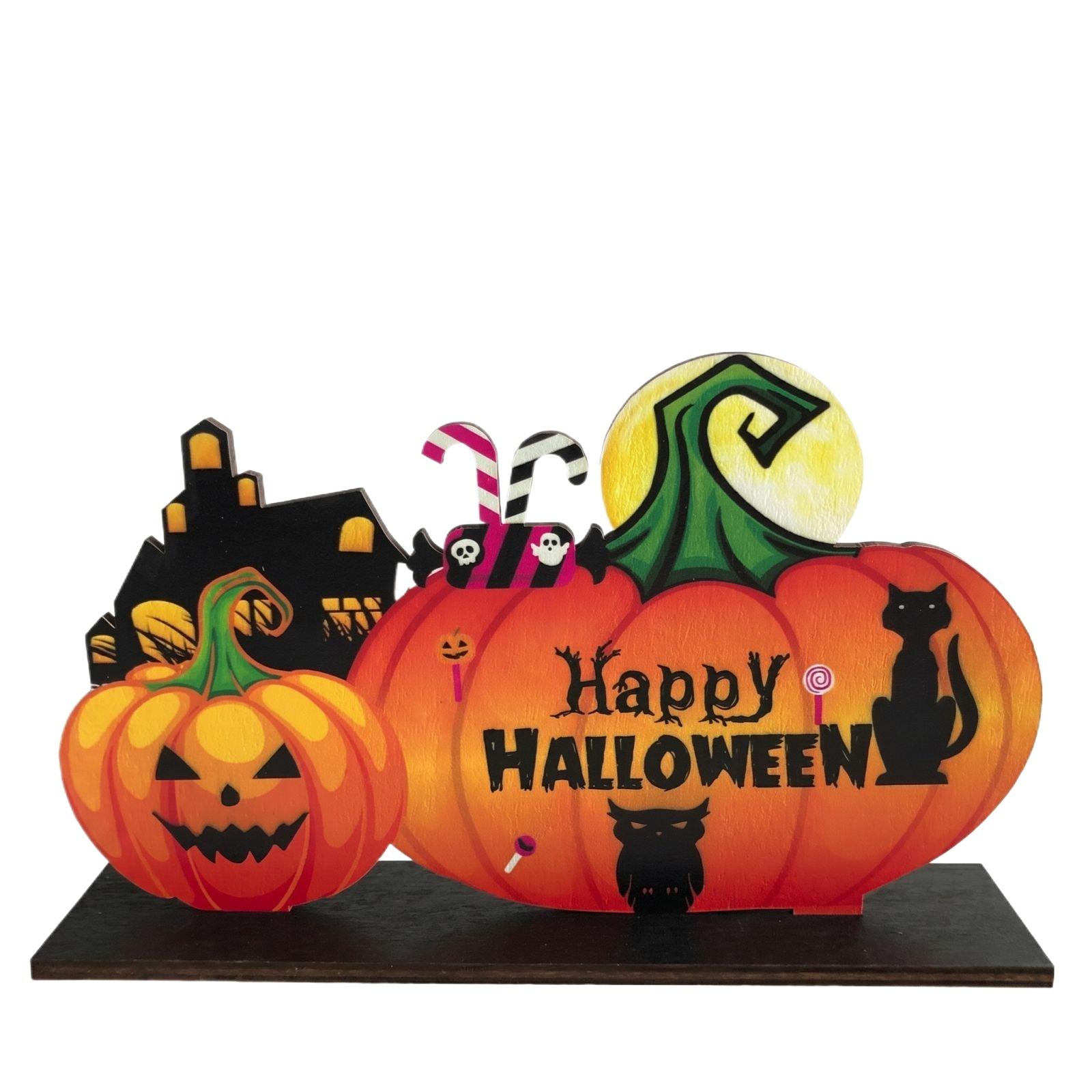 

Wooden Halloween Tabletop Decoration Spooky Boo Sign with Witch Hat Pumpkin Skeleton Spider Web Design Wooden Craft Ornament for Seasonal Display One Size