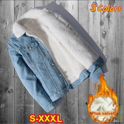 2022, New, Winter, Plush, Fleece, Denim, Jacket, Men's, Slim, Plus, Velvet, Keep, Warm, Jacket, Winter, Coat, S-3XL