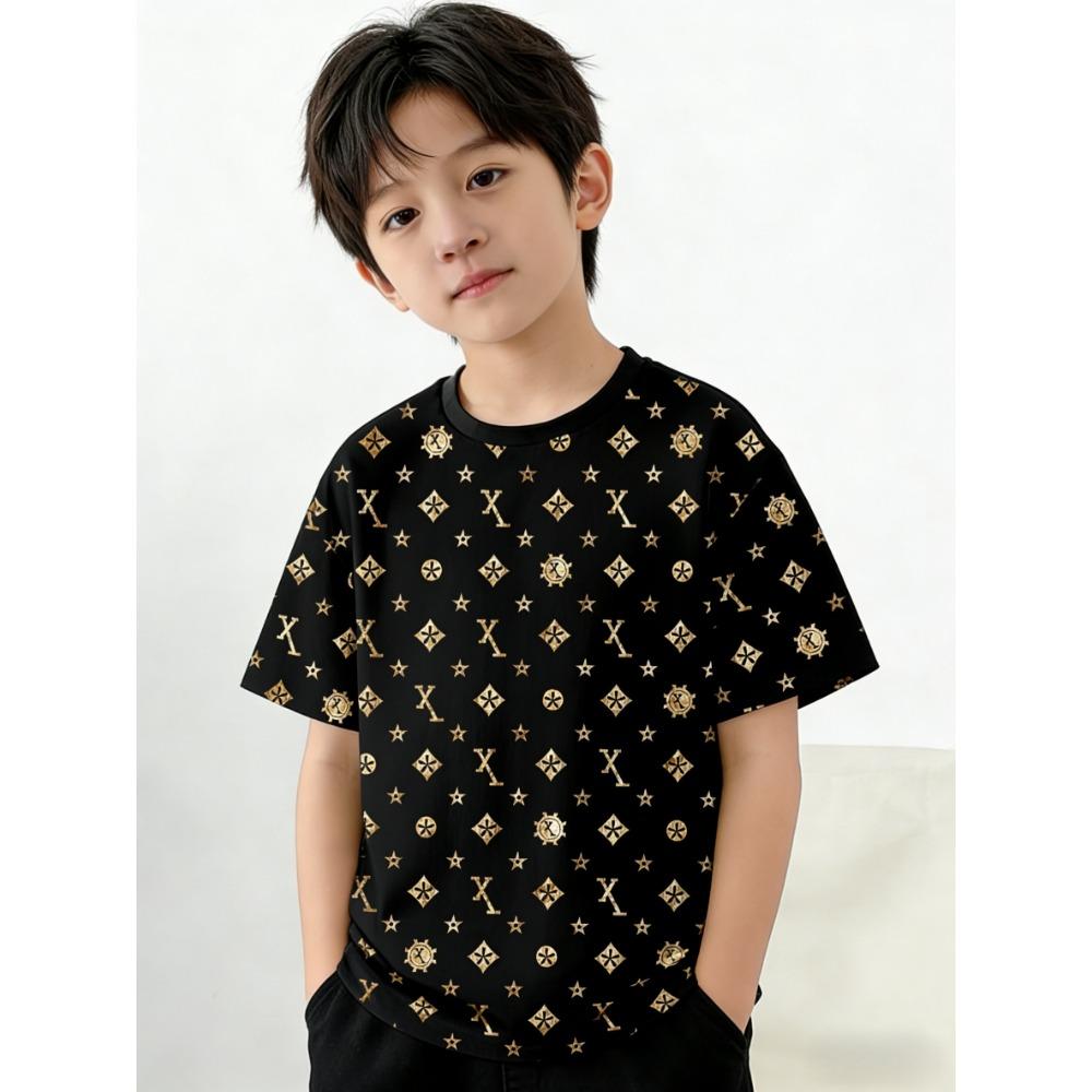 Boys street style bold geometric print premium print crew neck T-shirt 100