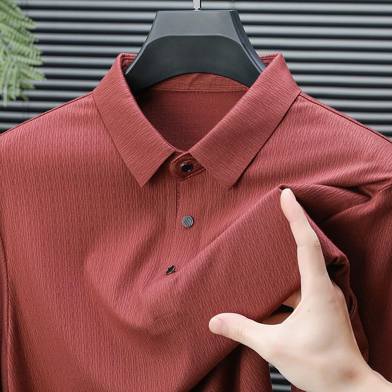 Men'S High Elastic Non-Pilling Loose Non-Ironing Slim-Fitting Mid-Lapel Polo Shirt High Quality