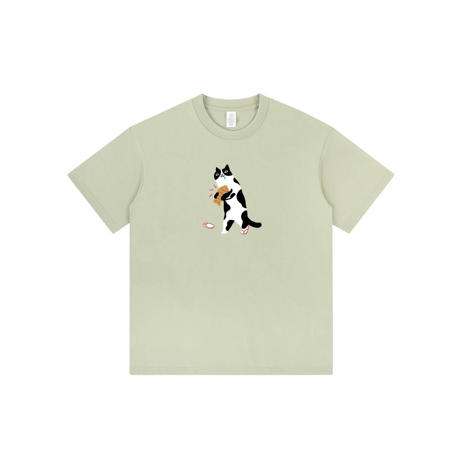 

Трендовая летняя футболка свободного кроя с круглым вырезом и принтом кошки XL