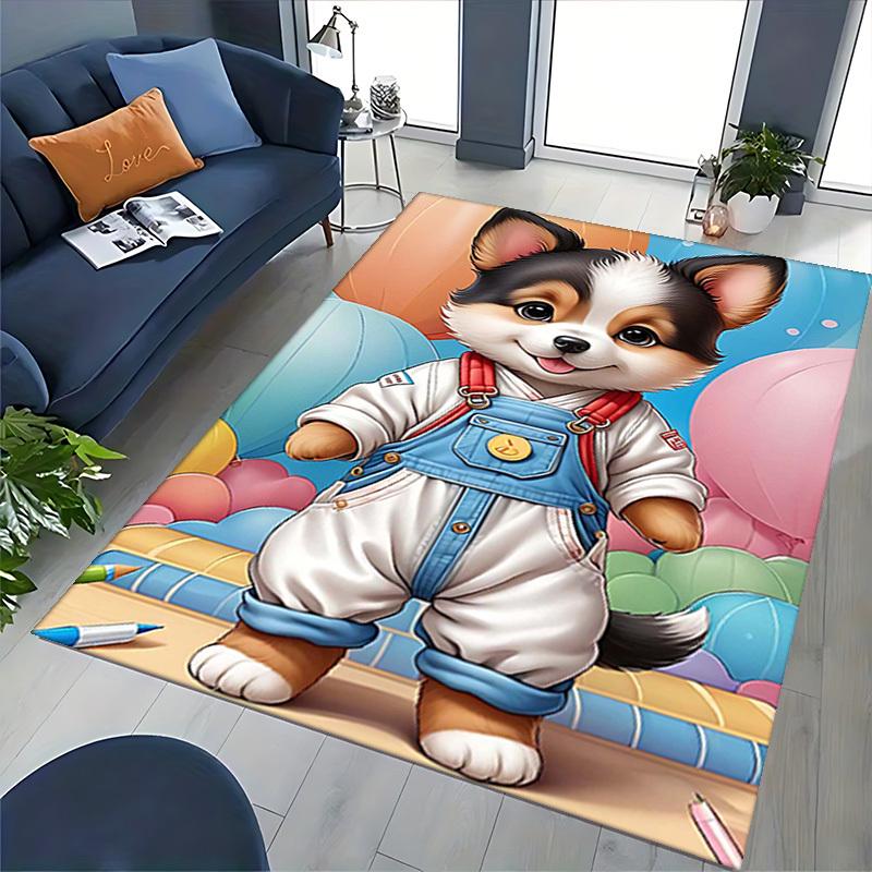 1 Stück Anime Cartoon Design Corgi Stuhlmatte - Schreibtischteppich für das Büro, Rutschfester Teppich für die Heimdekoration, Geeignet für alle Jahreszeiten, Perfektes Geschenk für Anime-Liebhaber.H0