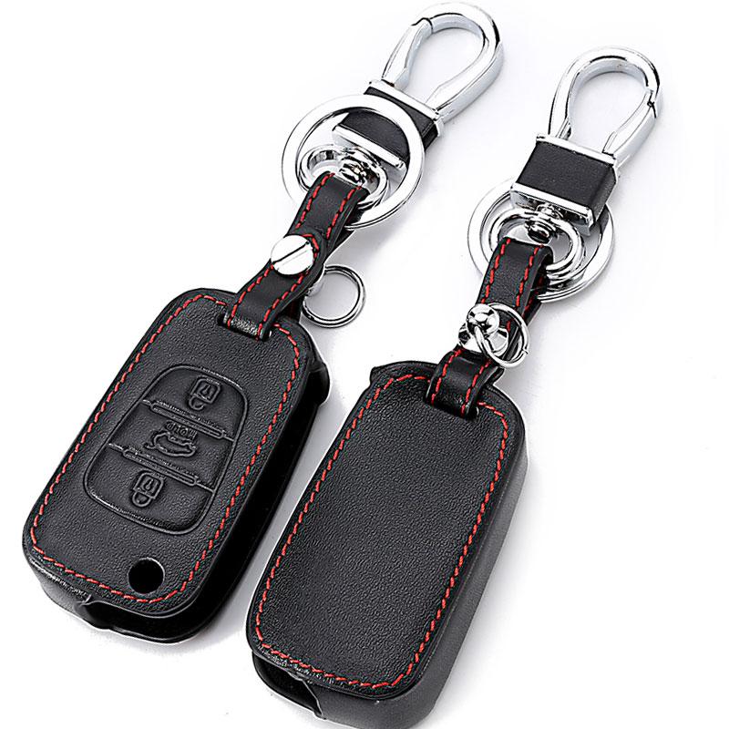 Genuine Genuine Leather Smart Flip Key Fob Cover Remote Case Fit For Kia Rio Sportage Soul Ceed Fit For Hyundai I30 Verna Veloster I35 Winter