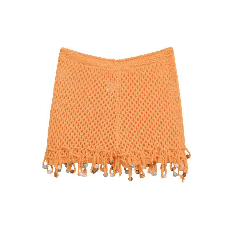 Kaslead New Women Clothes Western Style Handmade Pearl Crochet Top Cami Shorts Set