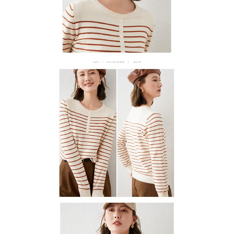 Striped long-sleeve knit top for women, 2026 spring and autumn new style, short Korean version, loose casual inner sweater