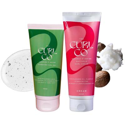 Le Duo Coiffant Boucles Douces The Curl Co | Crème Fixation Douce 200g & Gel Hydratant 150g | Fixation de l'Hydratation, Volume & Définition Longue Durée | Convient Aux Cheveux Bouclés,