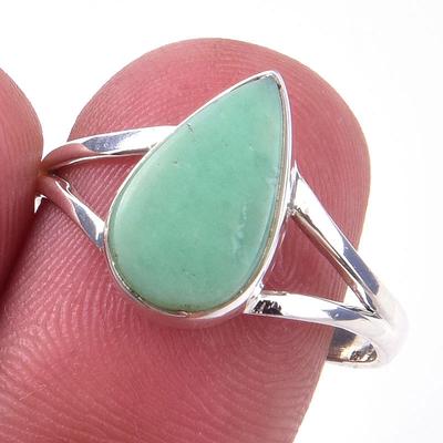 Natürlicher Chrysopras-Edelstein, handgefertigt, 925er Sterlingsilber, Ringgröße 9, T8H95