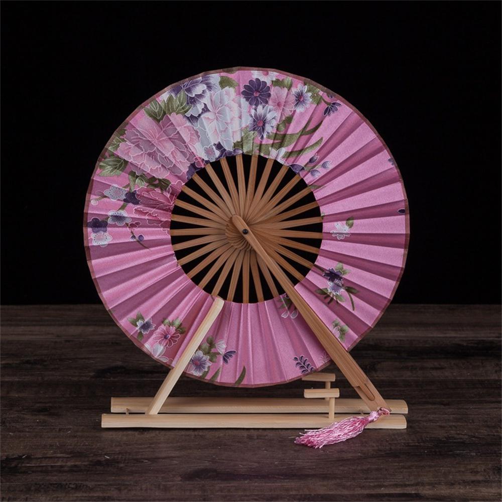 New Japanese Sakura Flower Pocket Folding Hand Fan Round Circle Party Decor Gift Bamboo Windmill Folding Fan Chinese Fans