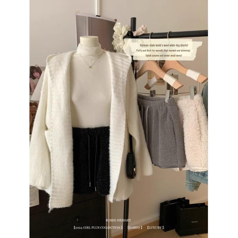 Women's 2024 Lambswool High Waist Drawstring Warm Shorts - Autumn/Winter Casual Loose Fit Hot Pants Outerwear