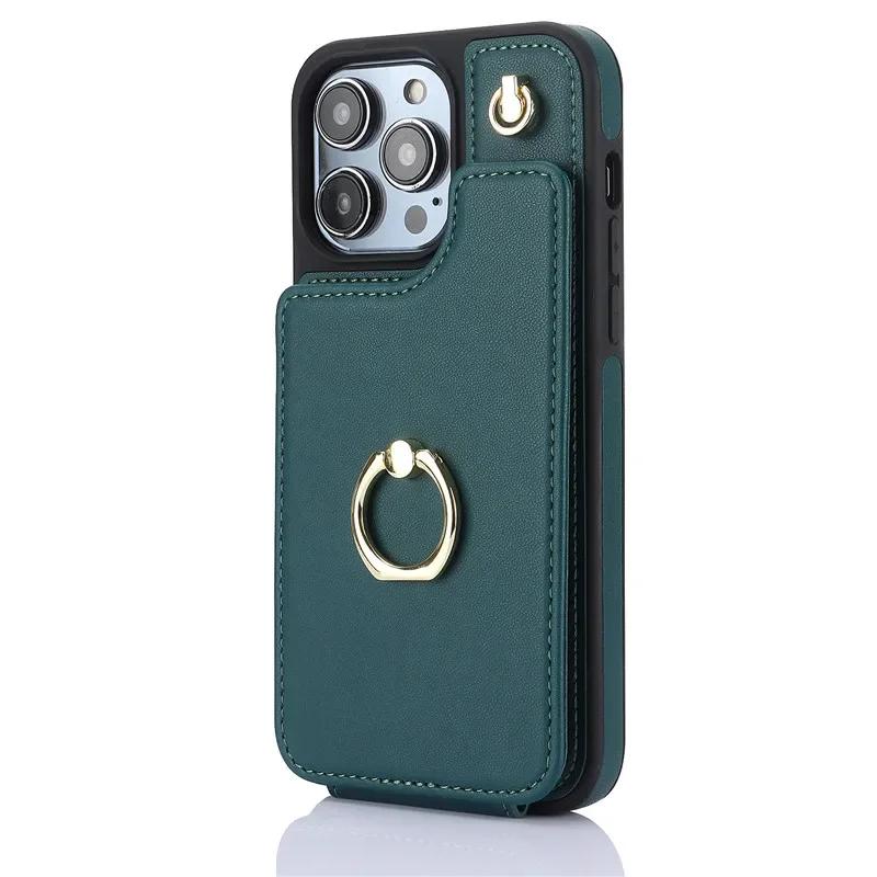 

Ring Crossbody Leather Wallet Card Phone Case for iPhone 16E 16 15 Pro Max 14 Plus 13 12 11 X XS XR SE Flip Purse Cover Bag iPhone 16E