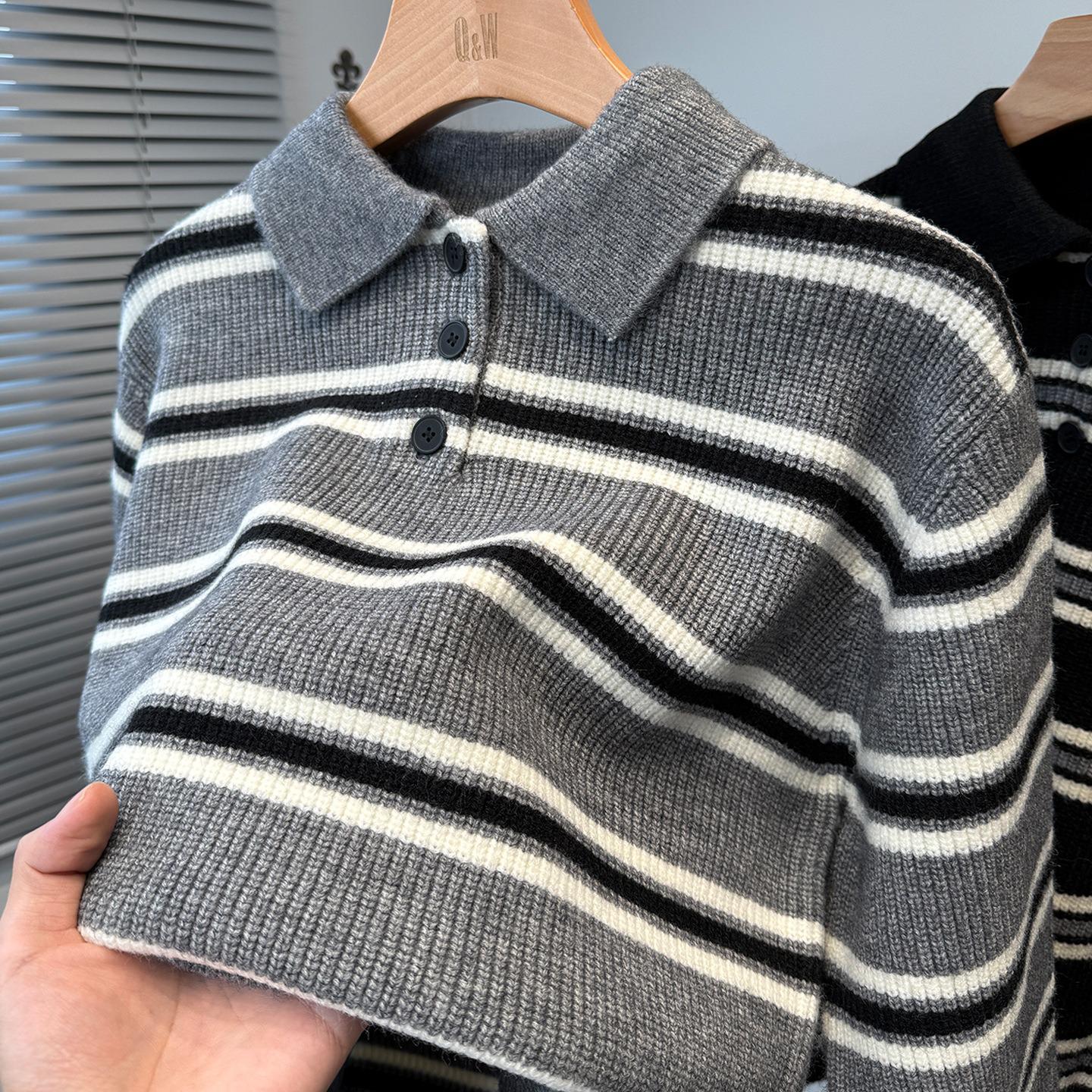 American Striped Lapel Sweater - New Arrival: Men s Slim Fit, Versatile Color Block Knit Top L