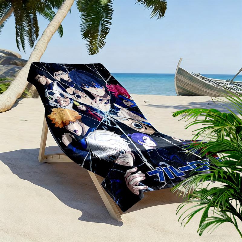 Blue Lock Print Beach Towel, Large Soft Quick Dry Towel for Beach Camping Swimming