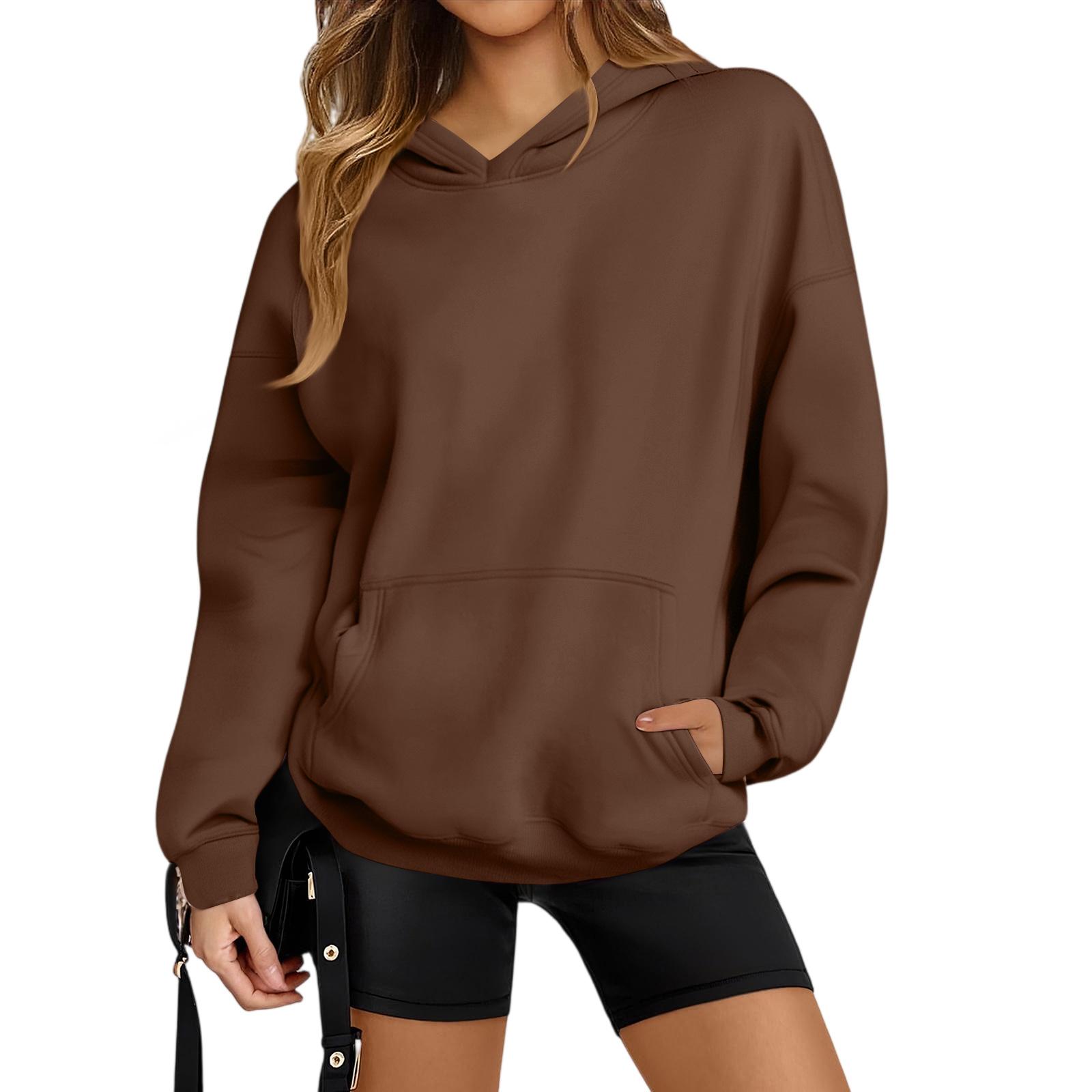 

Женский повседневный модный свободный спортивный пуловер с приспущенным плечом, толстовка с длинным рукавом S кофейный