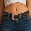 Rivet Decor Leopard Print Belt Engraved Design Waist Belt Retro PU Leather Belt  Cowboy Style