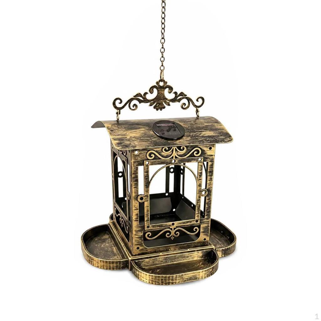 Vogelvoederhuisje met Zonne-energie Lamp Antiek Brons Schaal LantaarnStijl voor Tuiniers,