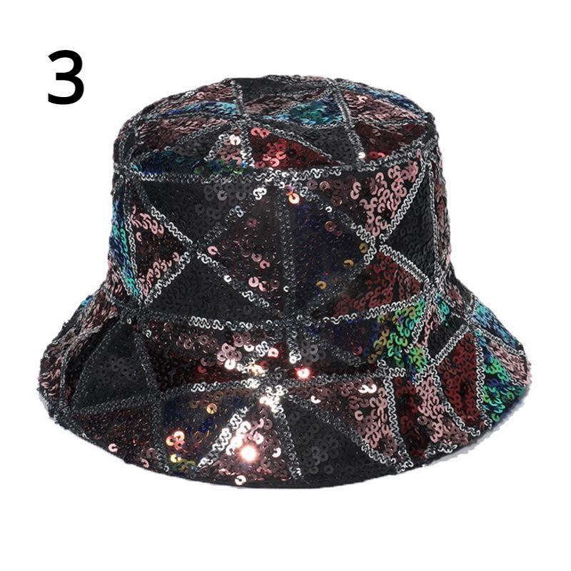 Women Bucket Hat Fishing Cap Sequin Hip-hop Festival Glitter Bling Wide Brim