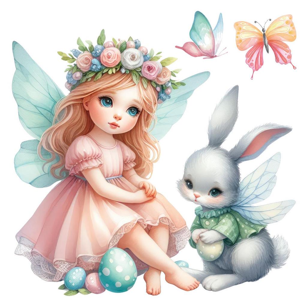 Easter Cartoon Angel & Rabbit Window Clings - Decorative Glass Stickers for Living Room & Shops