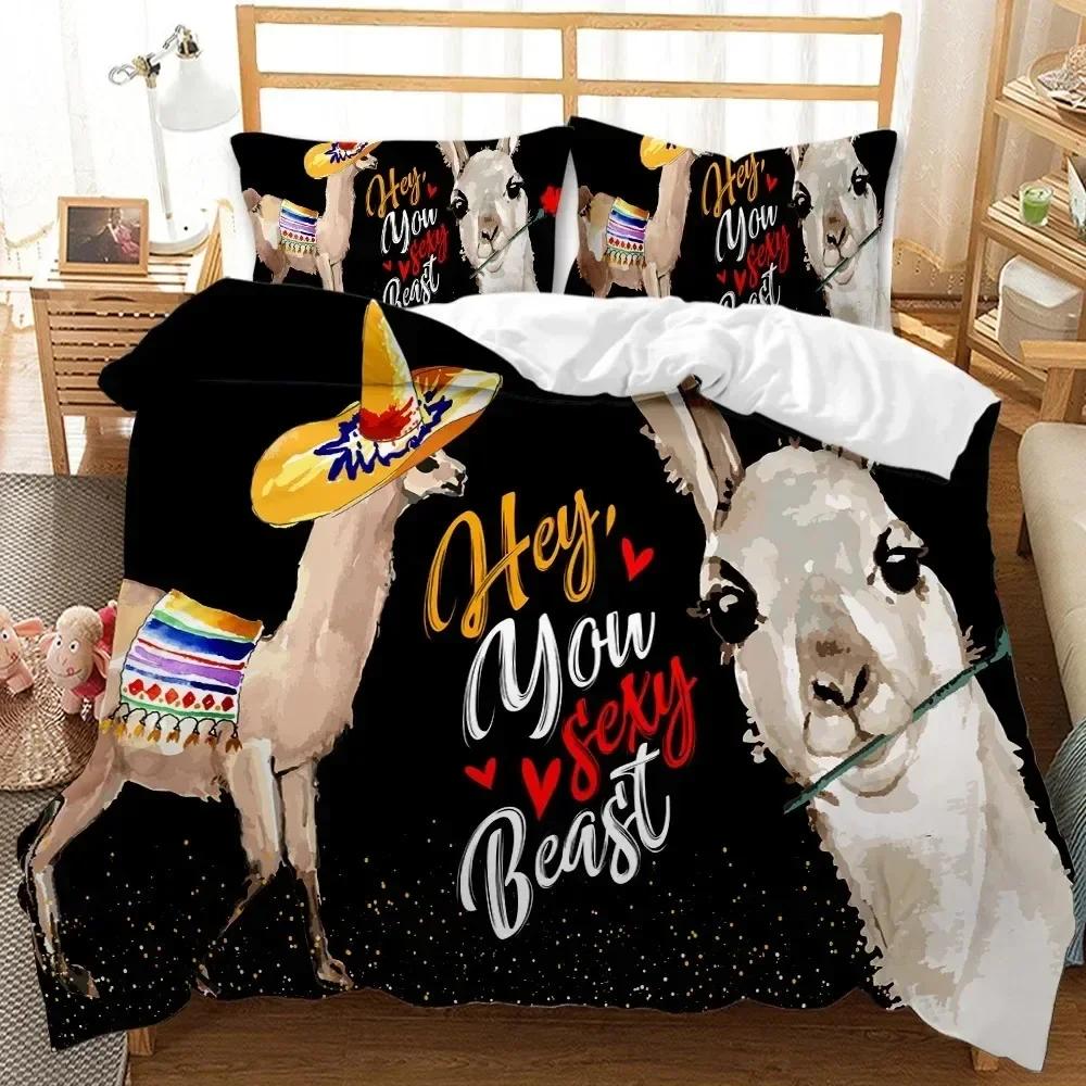 New Llama Duvet Cover Set Queen King Full Twin Size Cute Alpacas Bedding Set For 3D Polyester Quilt Cover Animal Comforter Cover