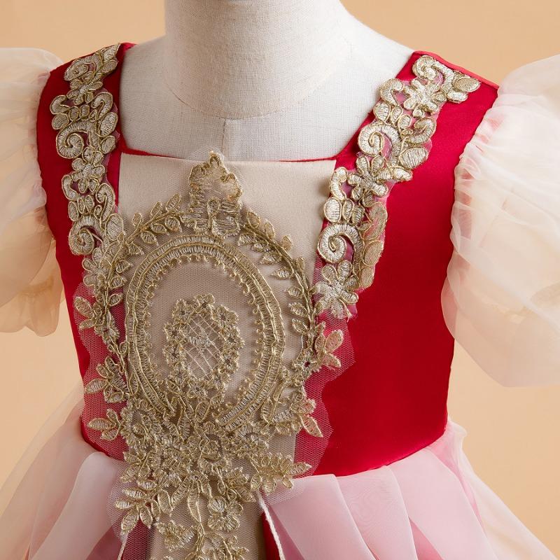 Vintage Royal Puff Sleeve Big Kids Girls Princess Long Formal Dress Gown