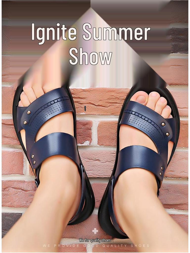 2025 Heren Slijtvaste Bruine Leren Sandalen - Jeugdtrend, Antislip, Ademend, Zomer Strand Schoenen.