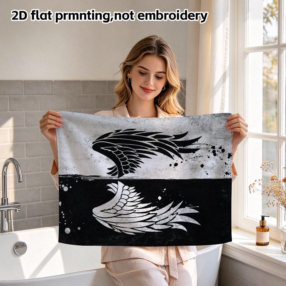 Absorbent Soft Bath Towel, Split Black White Angel Wings Print, Quick Dry Shower Towel