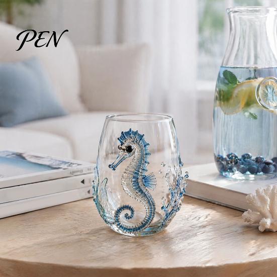 Elegante Bicchiere Acqua Oceano con Bordo Dorato 12oz Polpo, Design in Rilievo, Stile Marino Dipinto a Mano Sofisticata Bicchiereria Costiera per Bere per Amanti