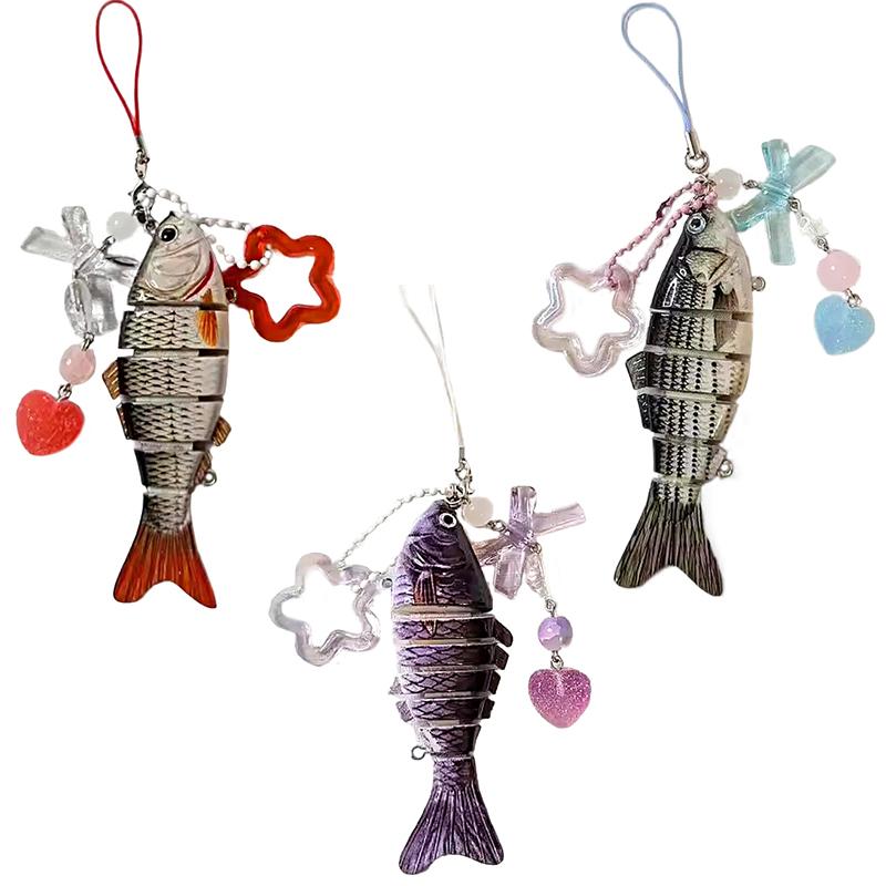 1PC Beaded Pendant Ocean Style Fish Shape Seaside Vacation Keychain Funny Artificial Fishing Lures Novelty Gift Multicolor