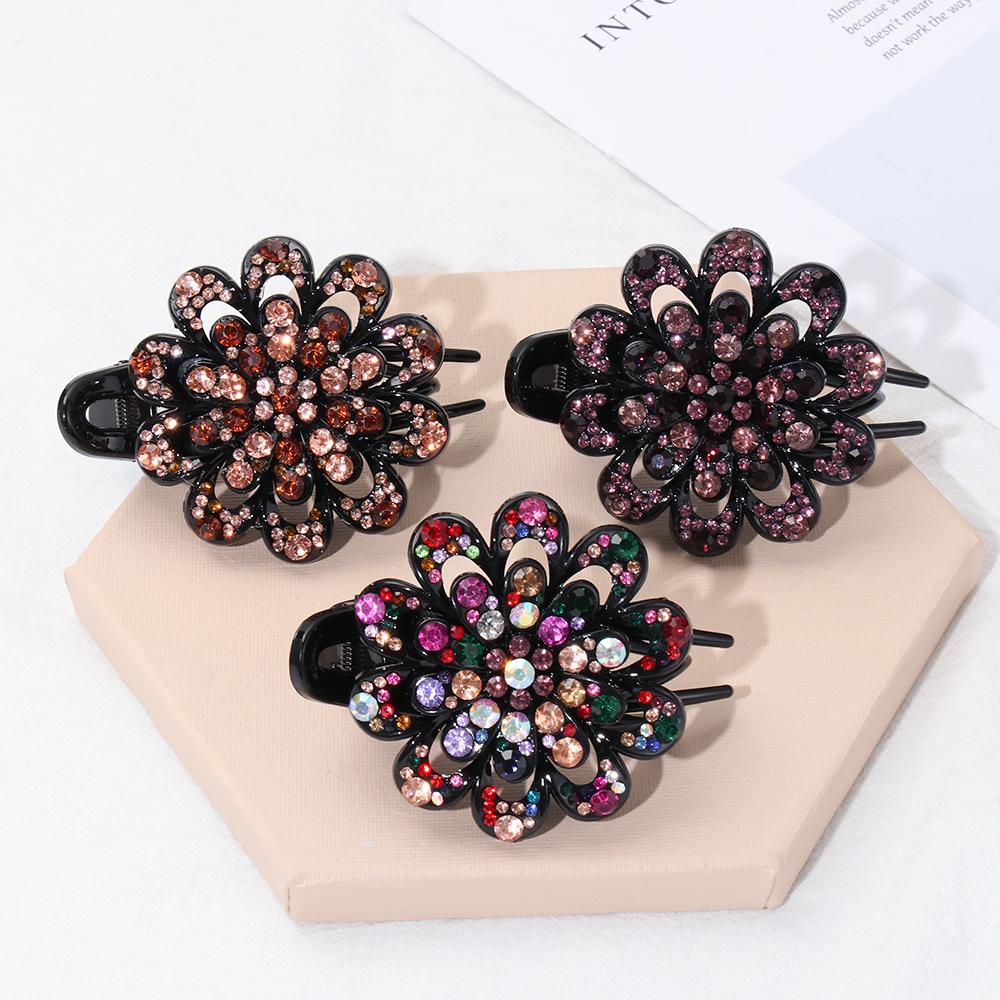 Hair Claws Headwear Accessories Dovetail Duckbill Pins Hairpins Rhinestone Hair Clip Crystal Flower