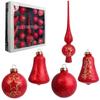 Elegant Set of 18 Red Glass Baubles with Tops for Christmas Tree Decorations