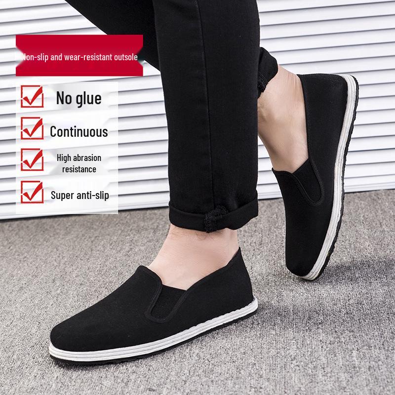 Old Beijing Men's Canvas Slip-On Work Shoes with Vulcanized Thousand-Layer Sole