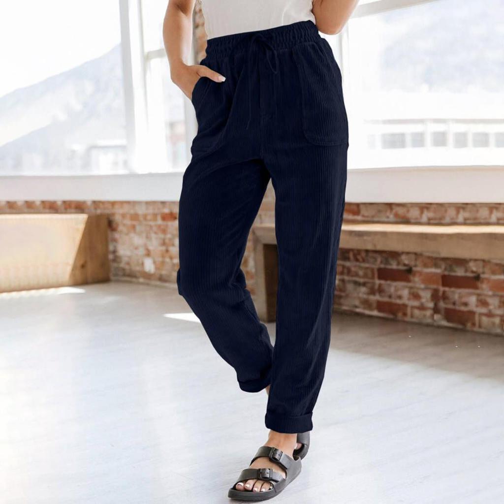 Pantaloni di Velluto a Coste da Donna Casual Coulisse Elastico Vita Alta Gamba Dritta Pantaloni Larghi Comodi con Tasche