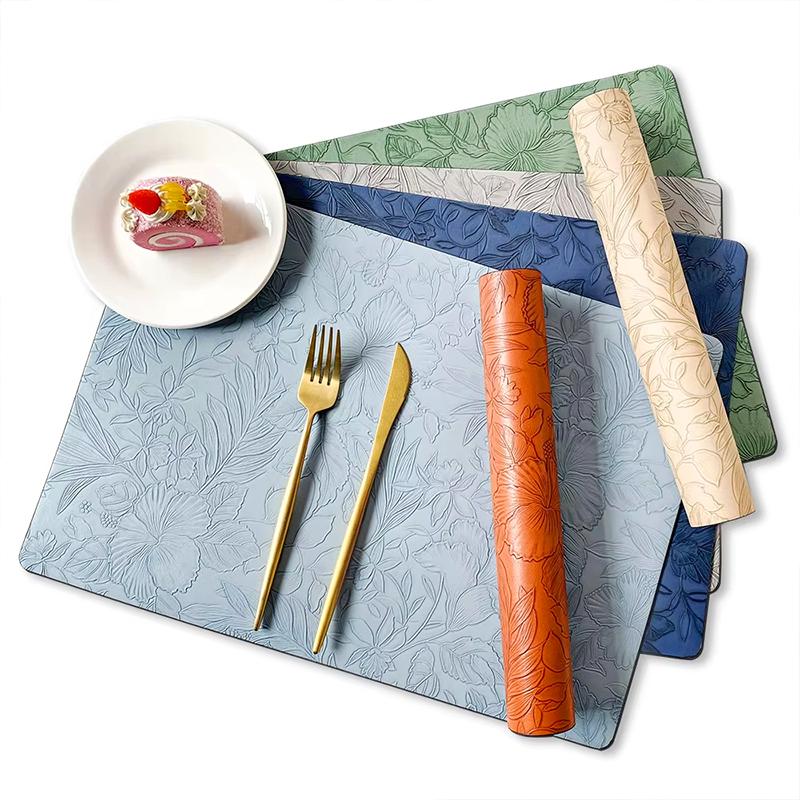 1 szt. Imitacja skóry Łatwa do czyszczenia Wzór kamelii Wodoodporna i trwała Dwustronna Lekko luksusowa Podkładka na stół Podkładki